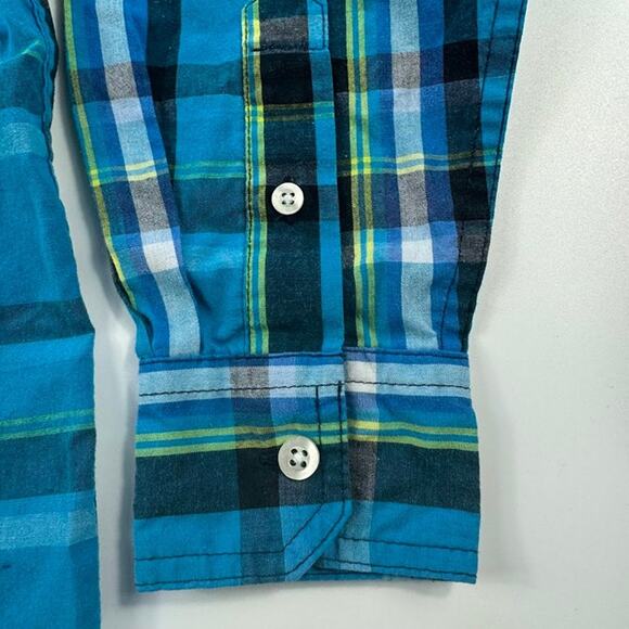 Wrangler Boy's Blue Plaid Long Sleeve Button Down Dress Shirt Small 6/7 - Picture 4 of 10